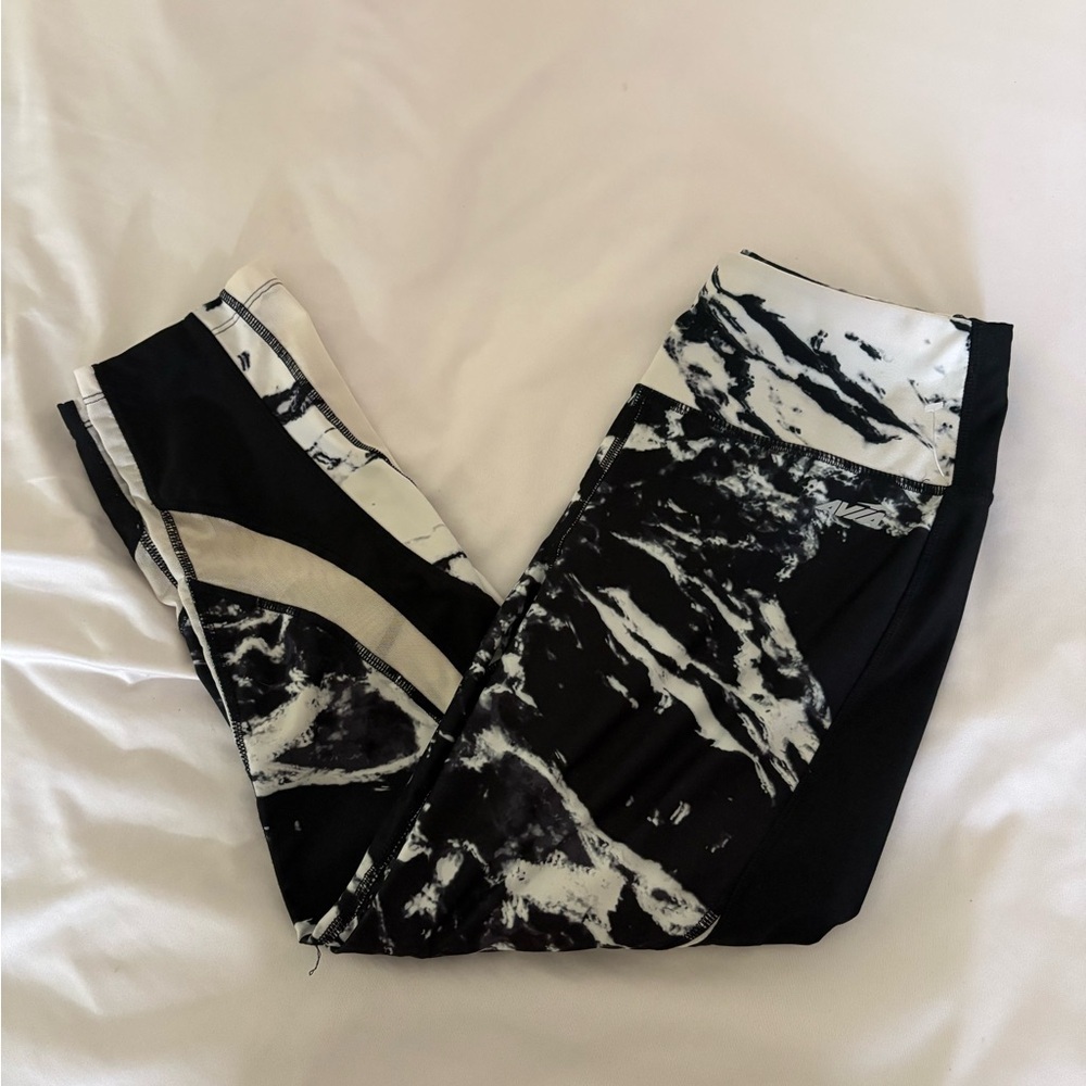 Avia Black and White Marble-Pattern Leggings